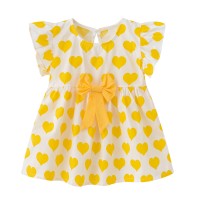 Baby Frill Sleeves Cotton Frock with Front Bow - Yellow Love