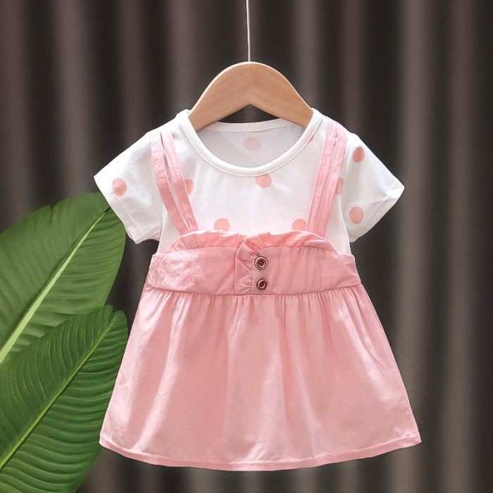Baby Girls' Double Shoulder Casual Frock - Light Pink | at Sonamoni BD