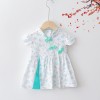 Baby Girls' Frill Sleeves Cotton Frock Chinese Style -  White Turquoise