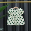 Baby Half Sleeves Polka Print Frock with Front Bow - Cream & Green