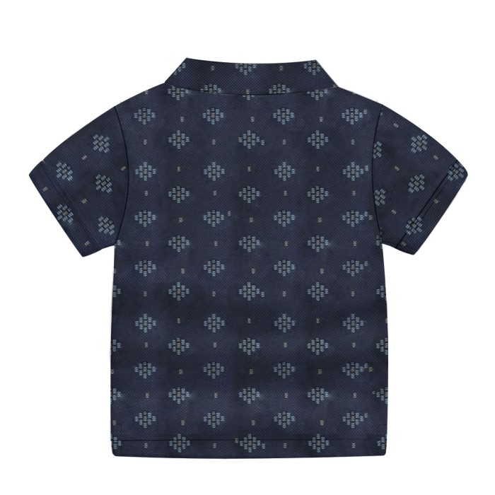 Boys' Half Sleeves Printed Cotton Polo T-Shirt - Navy Blue