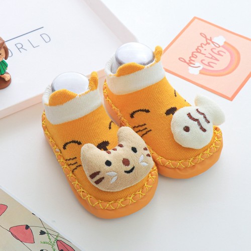 Baby Anti Skid Leather Sock Shoes Cat Fish Applique - Yellow | at Sonamoni BD