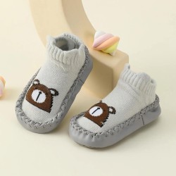 Baby Anti Skid Leather Sock Shoes - Grey