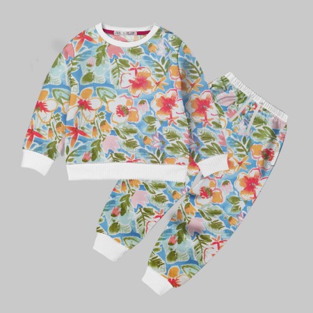 Baby Printed Full Sleeves Sweat Shirt & Trouser Set - White
