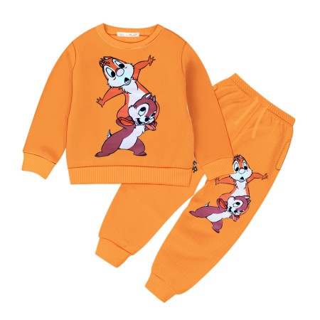 Baby Sweat Shirt & Trouser Set Cartoon Graphics Print - Orange