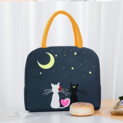 Insulated Lunch Bag with Inner Foil Cover - Blue couple cat