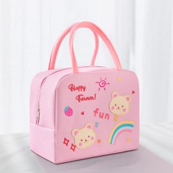 Insulated Lunch Box Bag With Aluminum Foil Insulation - Fuchsia, with little bears