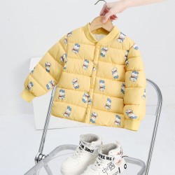 Kids Full Sleeves Padded Winter Jacket Duck Print - Yellow