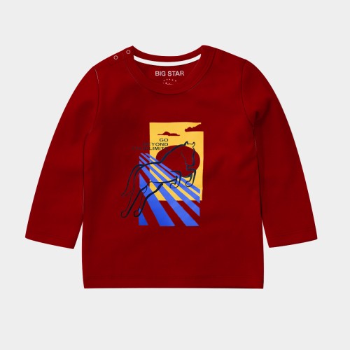 Kids Full Sleeves T-Shirt Graphics Print - Maroon Red Color | at Sonamoni BD