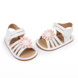 Baby Party Wear Non-Slip Sandals Floral Applique - White