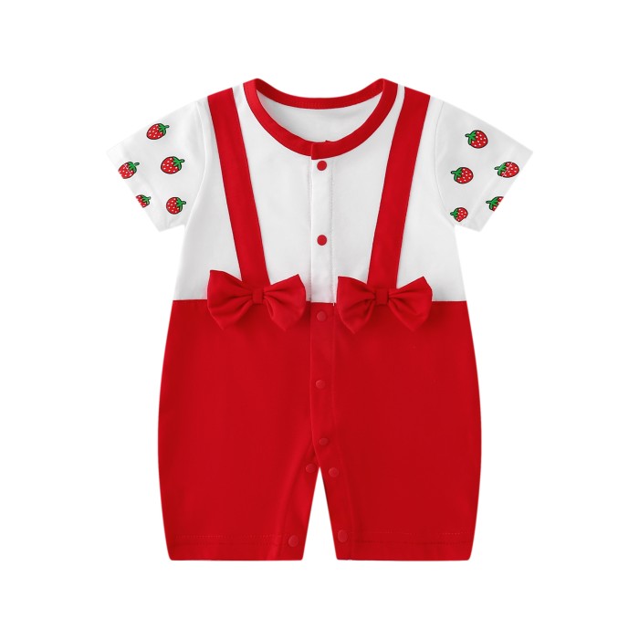 Baby Romper Suspender Style Strawberry Print - Red | at Sonamoni BD