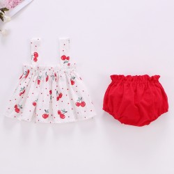 Baby Sleeveless Short Frock and Pant Set - Red Cherry