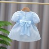 Girls Fashionable Frock with Back Bow Applique - Sky Blue | at Sonamoni BD
