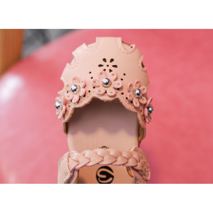 Girls Party Wear Bellies Shoes with Flower Applique - Pink Color | at Sonamoni BD