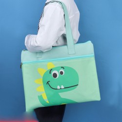 Handheld Storage Bag with Zipper Dinosaur diary Print - Light Green