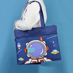 Handheld Storage Bag with Zipper Space bus Print - Navy Blue