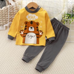 Baby Sweat Shirt & Trouser Set Tiger Print - Yellow & Gray 