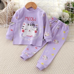 Baby Sweat Shirt & Trouser Set Meow Print - Purple