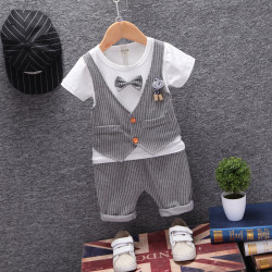 Baby Korean Fashion Plaid Vest-Sleeved two Piece Set-white and grey 