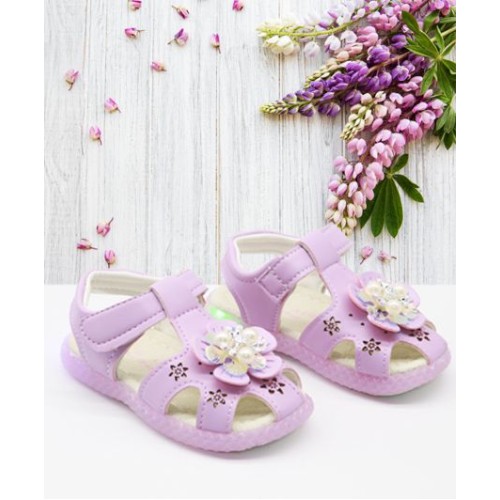Girls Sandal Flower Applique - Light Violet