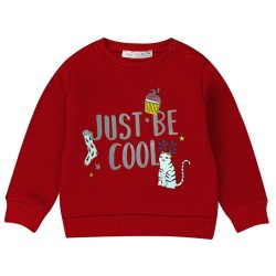 Baby Full Sleeve Sweat Shirt- Cat Red Color