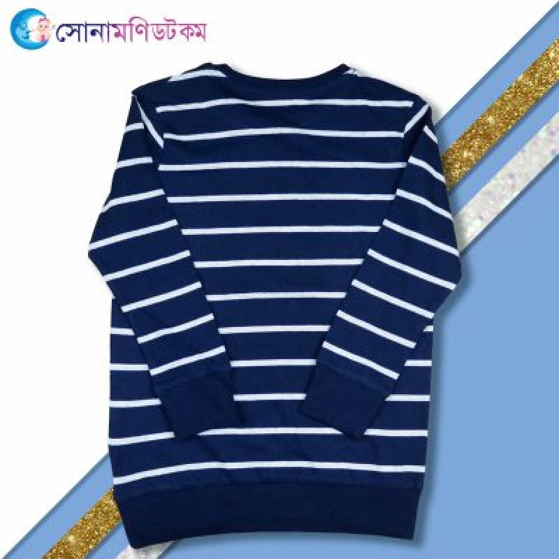 Boys Full Sleeve T-Shirt-  Naby Blue and White Stripe | Full Sleeve T-Shirt | T-shirt at Sonamoni.com