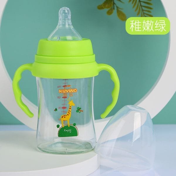 180ML-Baby-Glass-Feeding-Bottle-With-Handle-Green-Giraffe-Glass-Feeder-for-Babies
