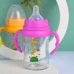 180ML-Wide-Caliber-Glass-Baby-Feeding-Bottle-With-Handle-Baby-Feeder-Purple-Giraffe-4