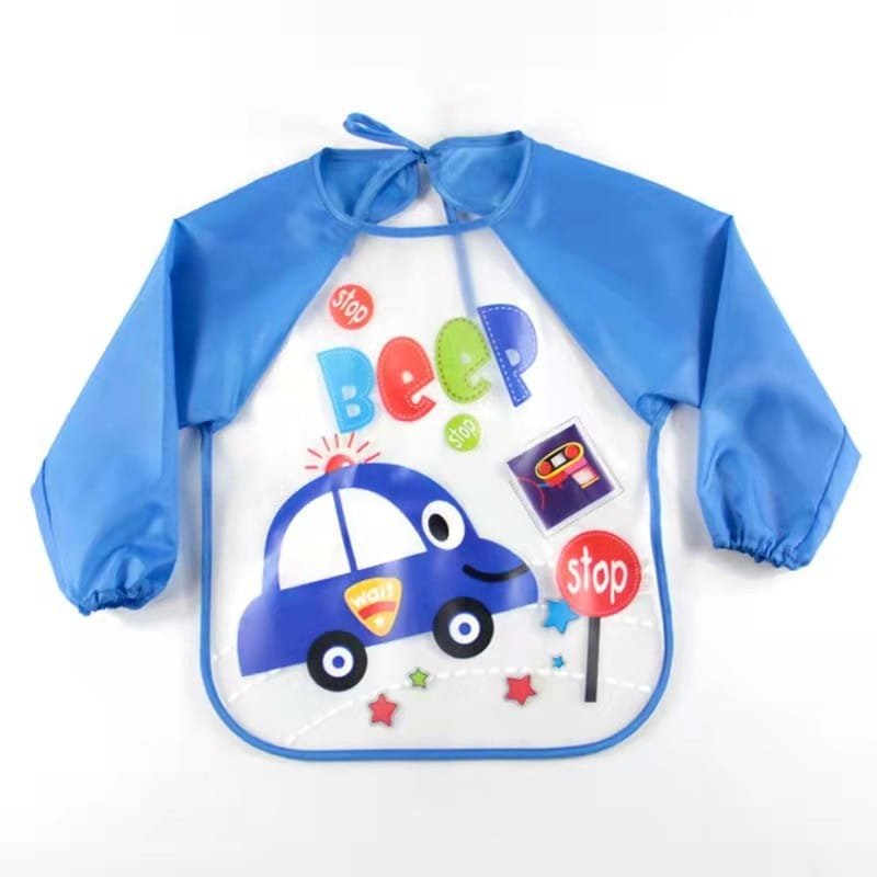 Silicon-Waterproof-Bib-for-Children-Blue-Car-Print-BEEP