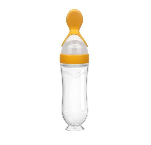Silicone-Squeezing-Spoon-Feeder-Bottle-90-ML-for-Baby-Rice-Paste-Yellow-Color