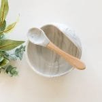 High-Quality-Food-Graded-Non-Slip-Baby-Silicon-Bowl-and-Spoon-Set-Wood-Suction-Marble-Color