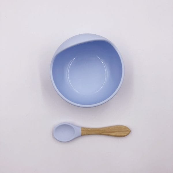 High-Quality-Food-Graded-Non-Slip-Baby-Silicon-Bowl-and-Spoon-Set-Blue-Collor