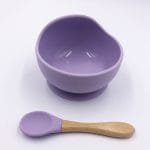 High-Quality-Food-Graded-Non-Slip-Baby-Silicon-Bowl-and-Spoon-Set-Wood-Suction-Purple-Color