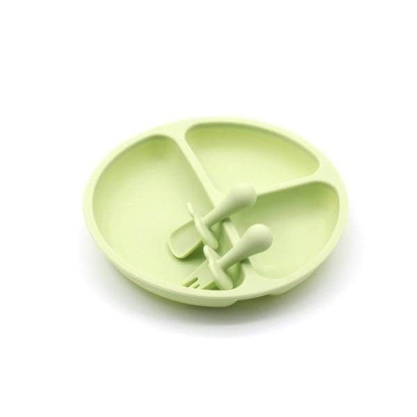 Silicone-Round-Dinner-Plate-Set-with-Matching-Small-Spoon-and-Fork-Green-Grass-Color