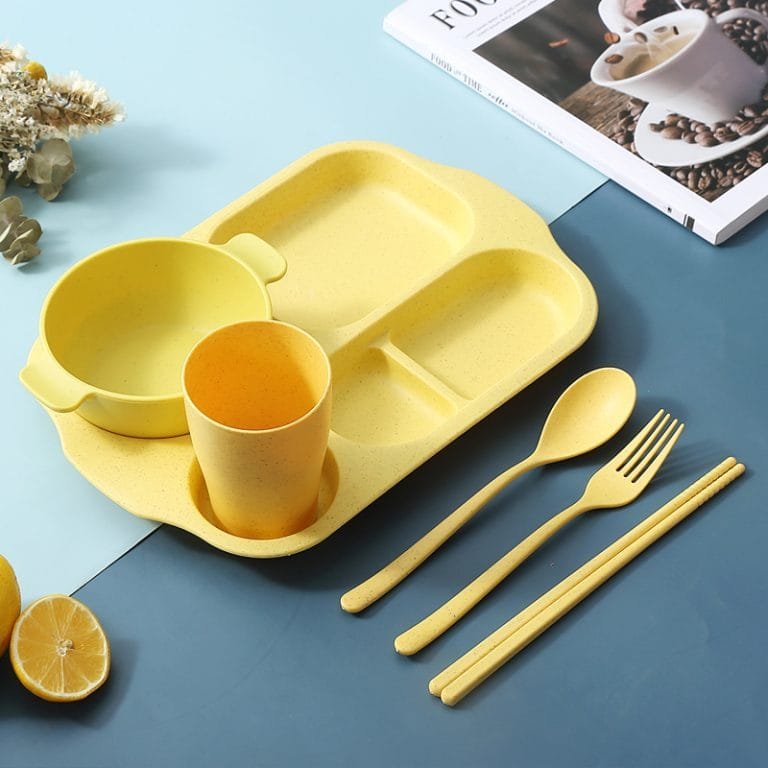 kids-bowl-spoon-6-pcs-set-with-rice-plate-water-cup-and-spoon-set-yellow-set
