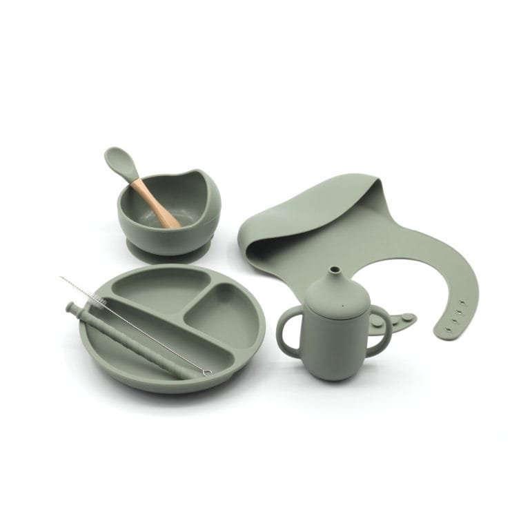 silicone-baby-feeding-set-7-pcs-set-avocado-green-color
