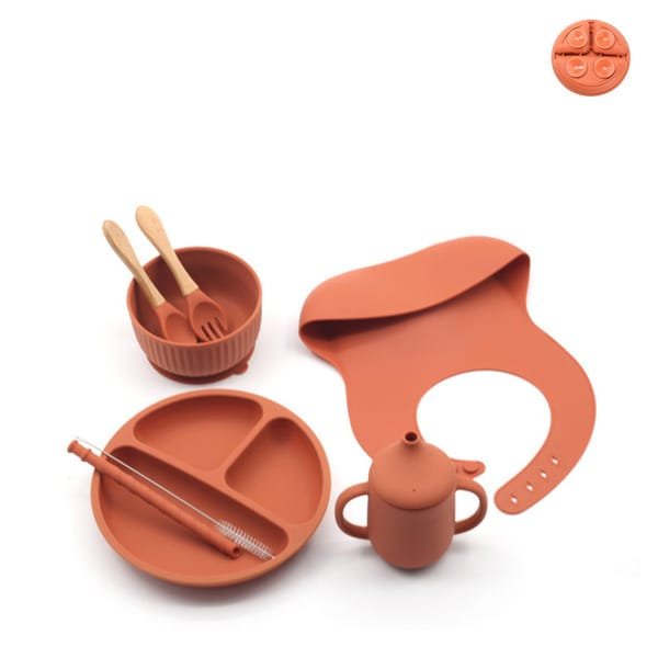 scandibite-silicone-dinner-set-with-children-s-eating-bib-8pcs-set-special-edition-caramel-color