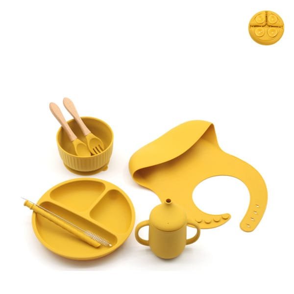 scandibite-silicone-dinner-set-with-children-s-eating-bib-8pcs-set-special-edition-ginger-yellow-color
