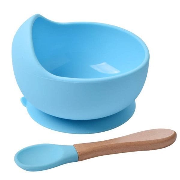 high-quality-food-graded-non-slip-baby-silicon-bowl-and-spoon-set-wood-suction-blue-color