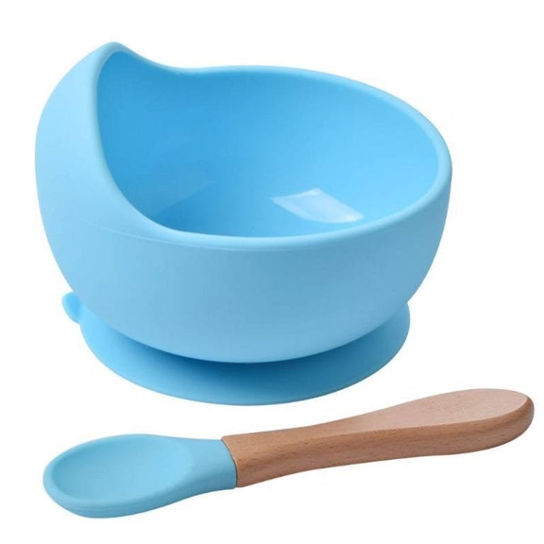 high-quality-food-graded-non-slip-baby-silicon-bowl-and-spoon-set-wood-suction-blue-color