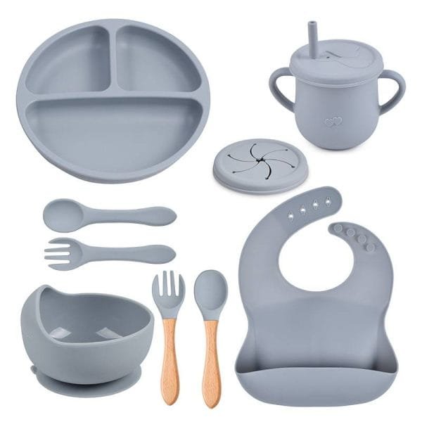 silicone-dinner-set-with-children-s-eating-bib-pink-color-1