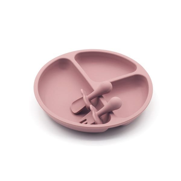 silicone-round-dinner-plate-set-with-matching-small-spoon-and-fork-rose-color