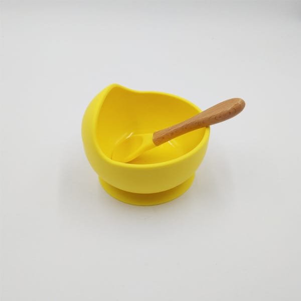 high-quality-food-graded-non-slip-baby-silicon-bowl-and-spoon-set-wood-suction-yellow
